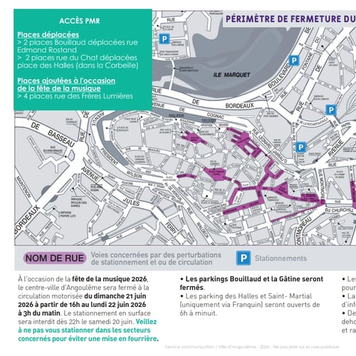 Fête de la musique à Angouleme 2026 circulation